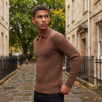 Heren ribgebreide trui met polokraag Slim Fit