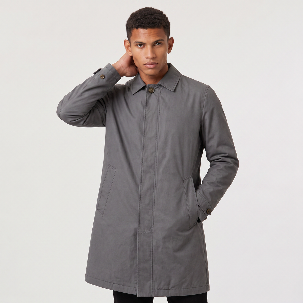 Herren Leichter Trenchcoat mit Verdecktem Verschluss