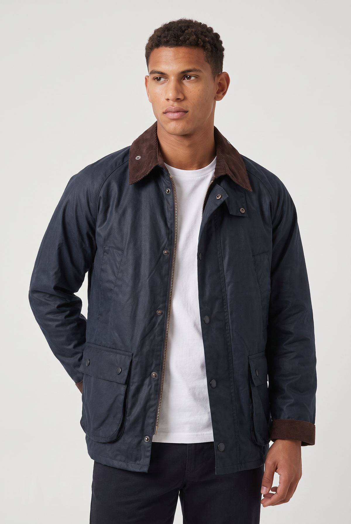 Herren Jacke in Wachsoptik mit Cordkragen