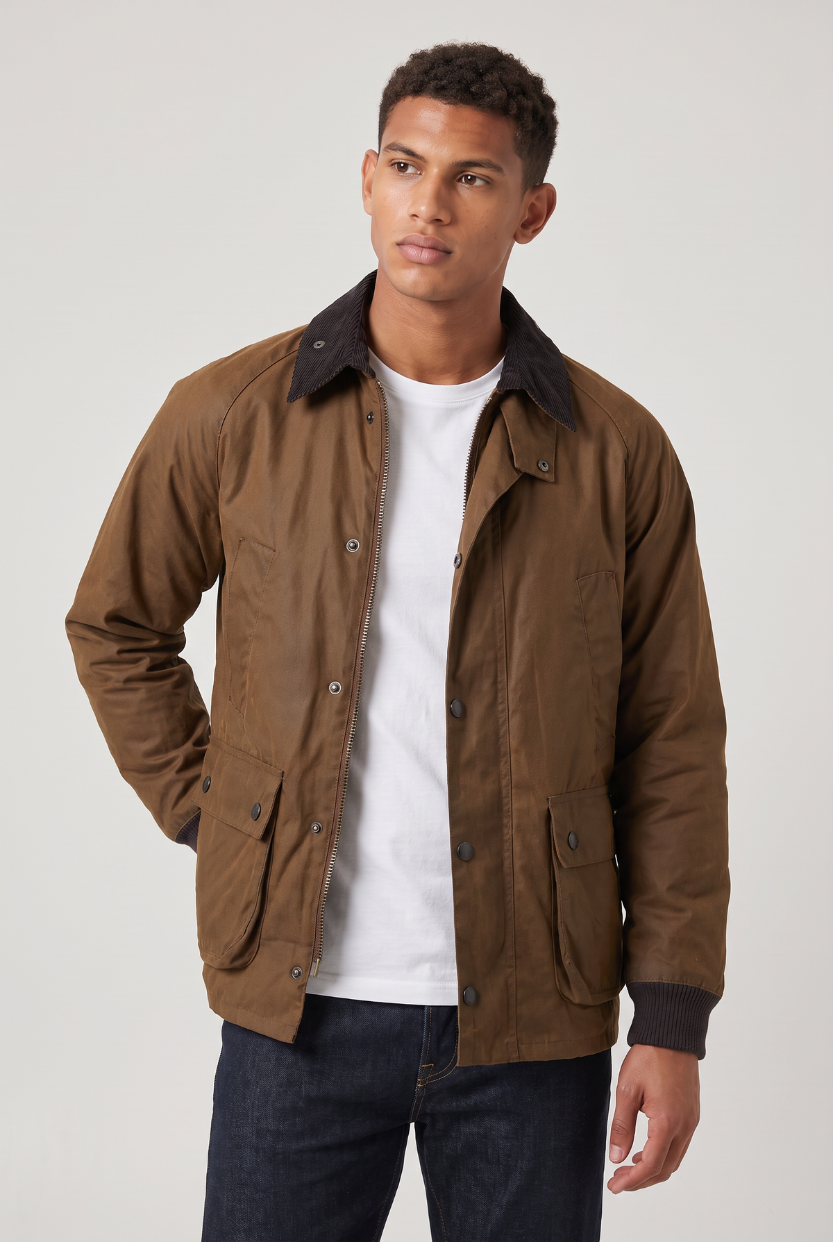 Herren Jacke in Wachsoptik mit Cordkragen