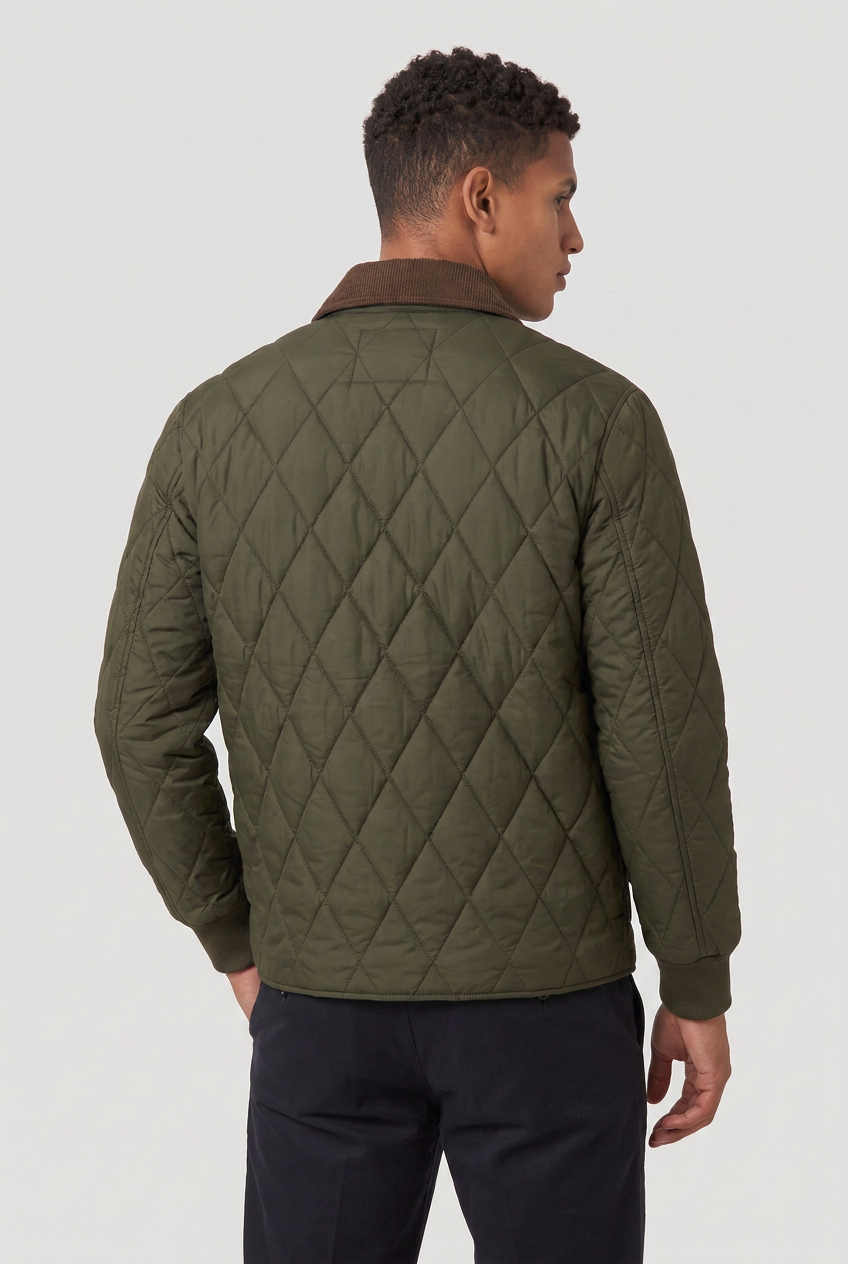 Herren Steppjacke mit Rautenmuster und Cordkragen