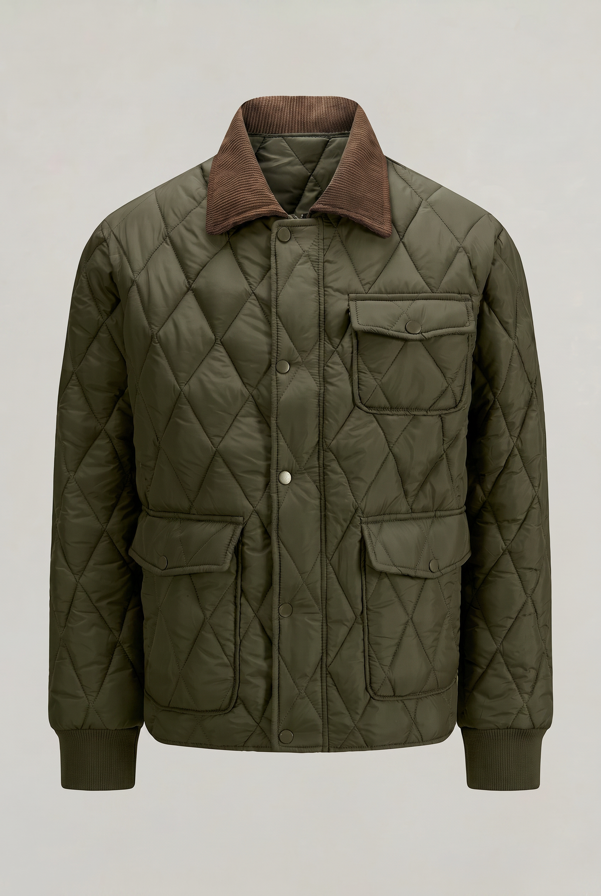 Herren Steppjacke mit Rautenmuster und Cordkragen