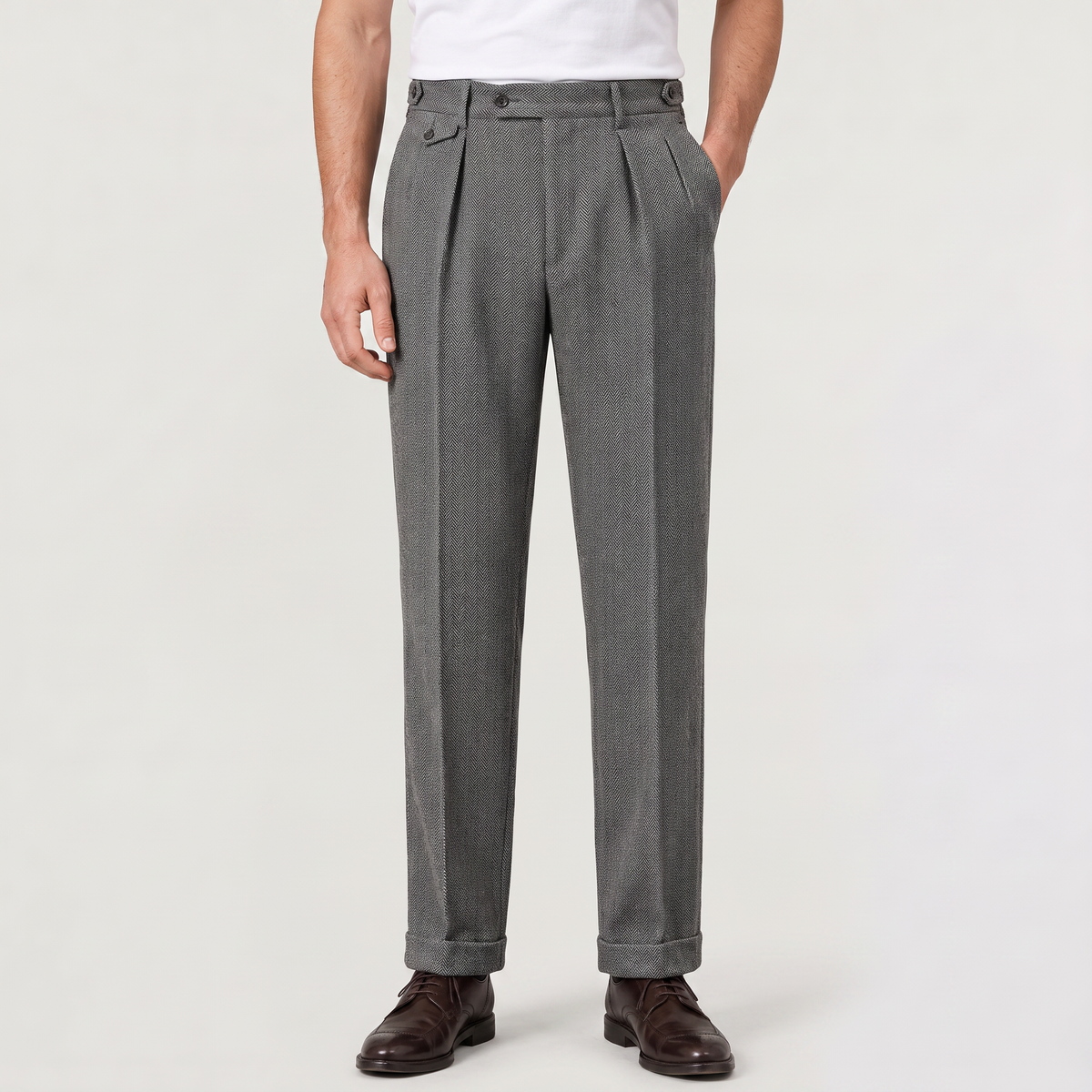 Klassische Herren-Stoffhose mit Fischgrätmuster