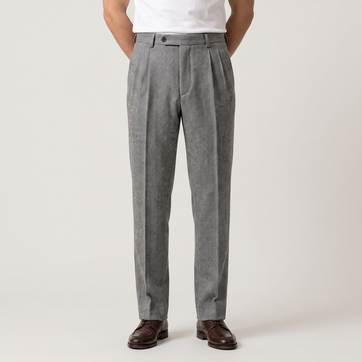 Herren Stoffhose High Waist Straight Leg Fischgrät