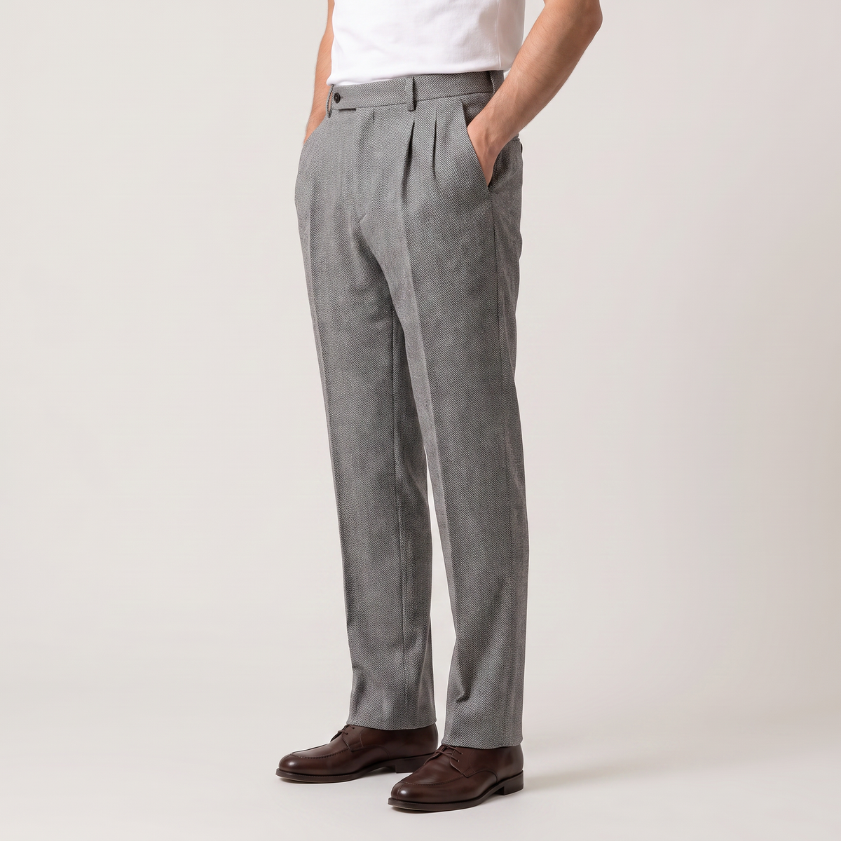 Herren Stoffhose High Waist Straight Leg Fischgrät