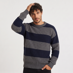 Pull en maille rayé pour homme avec col rond et coupe décontractée