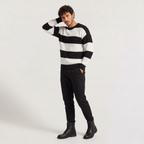 Pull en maille rayé pour homme avec col rond et coupe décontractée