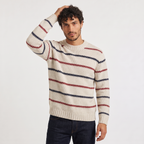 Pull en maille pour homme rayé avec col rond et motif structuré
