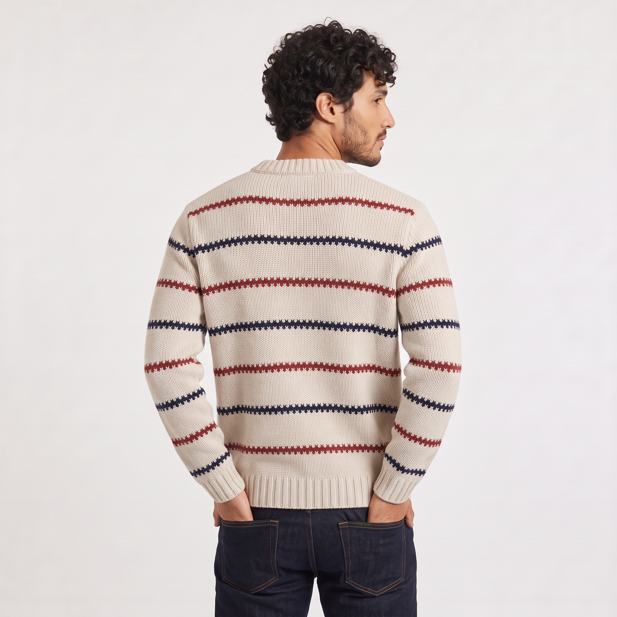 Herren Strickpullover Gestreift mit Rundhalsausschnitt und Strukturmuster