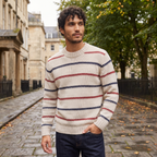 Pull en maille pour homme rayé avec col rond et motif structuré