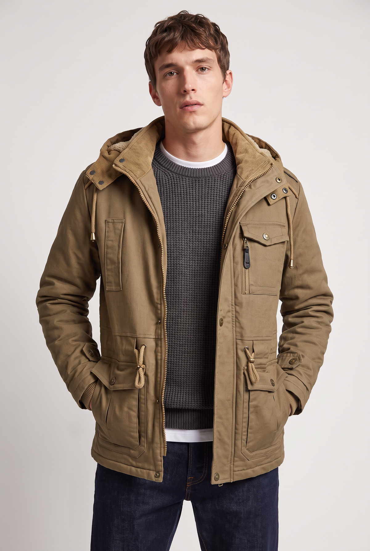Herren Baumwolljacke mit Kapuze und Fleecefutter