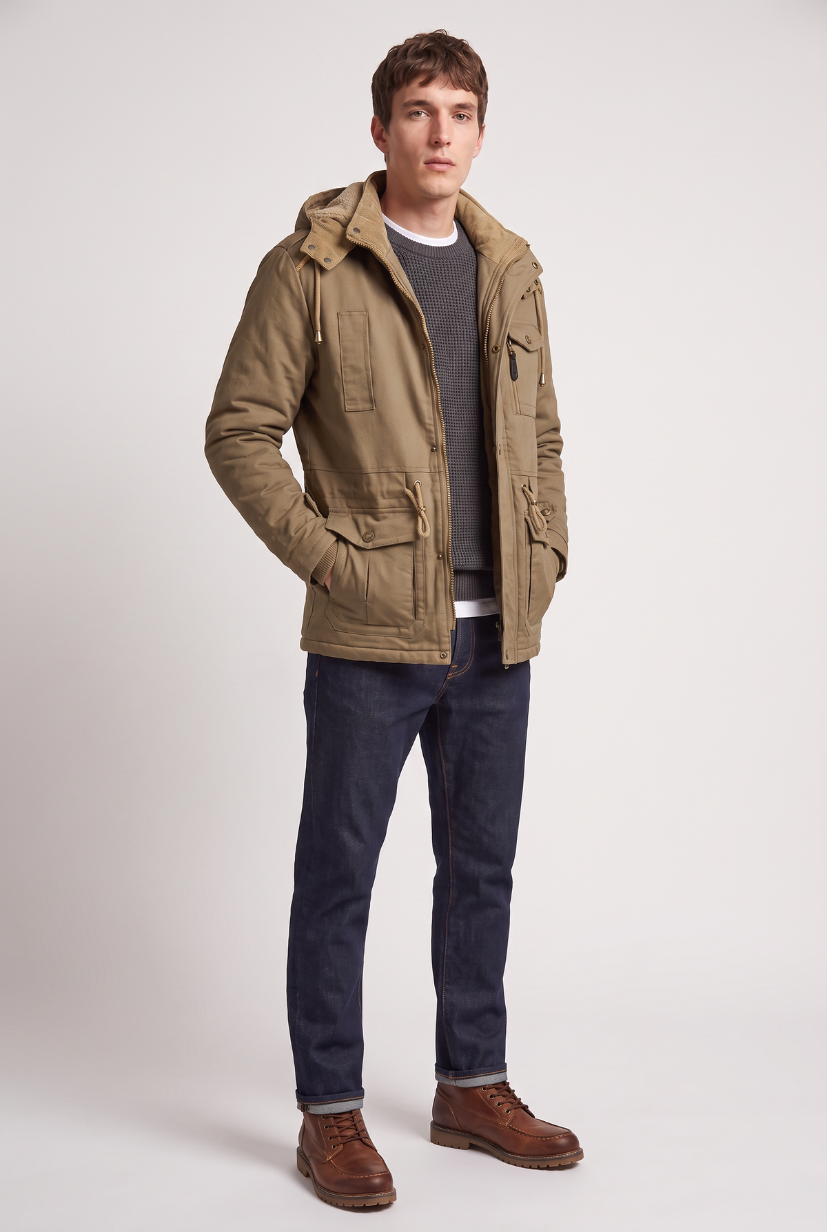Herren Baumwolljacke mit Kapuze und Fleecefutter