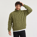 Herren Rollkragenpullover mit grobem Zopfmuster