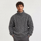 Herren Rollkragenpullover mit grobem Zopfmuster