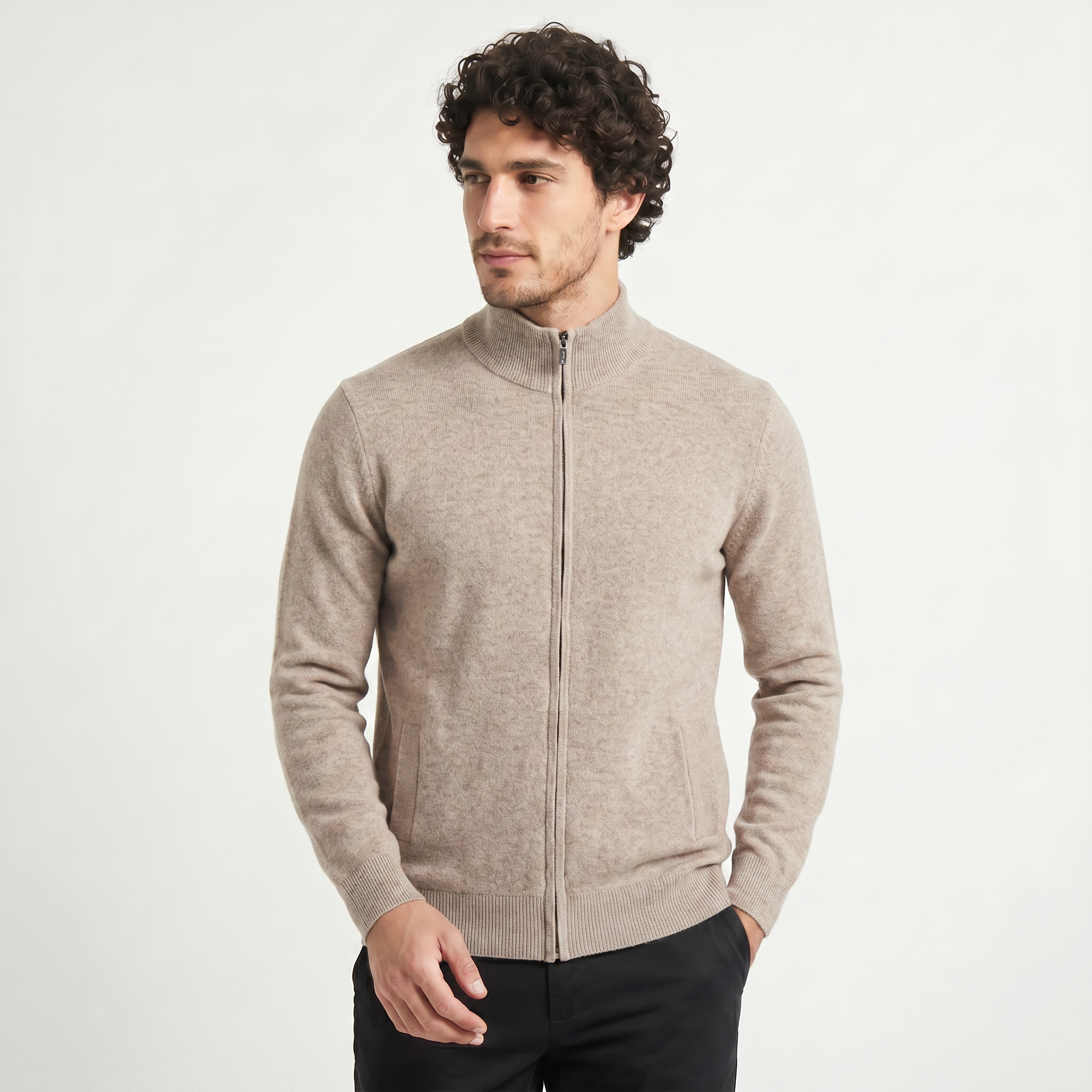 Herren Woll-Strickjacke mit Reißverschluss