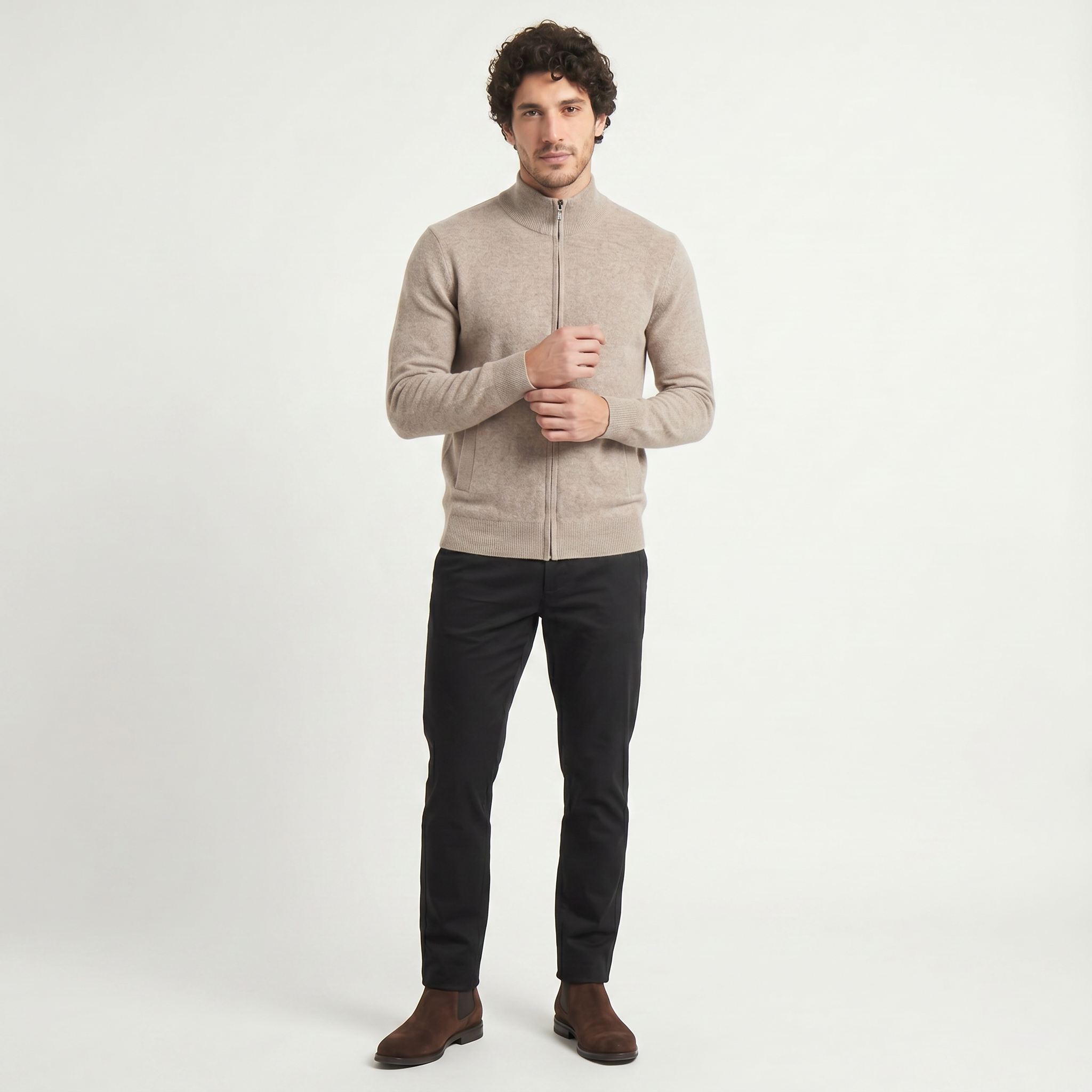 Herren Woll-Strickjacke mit Reißverschluss