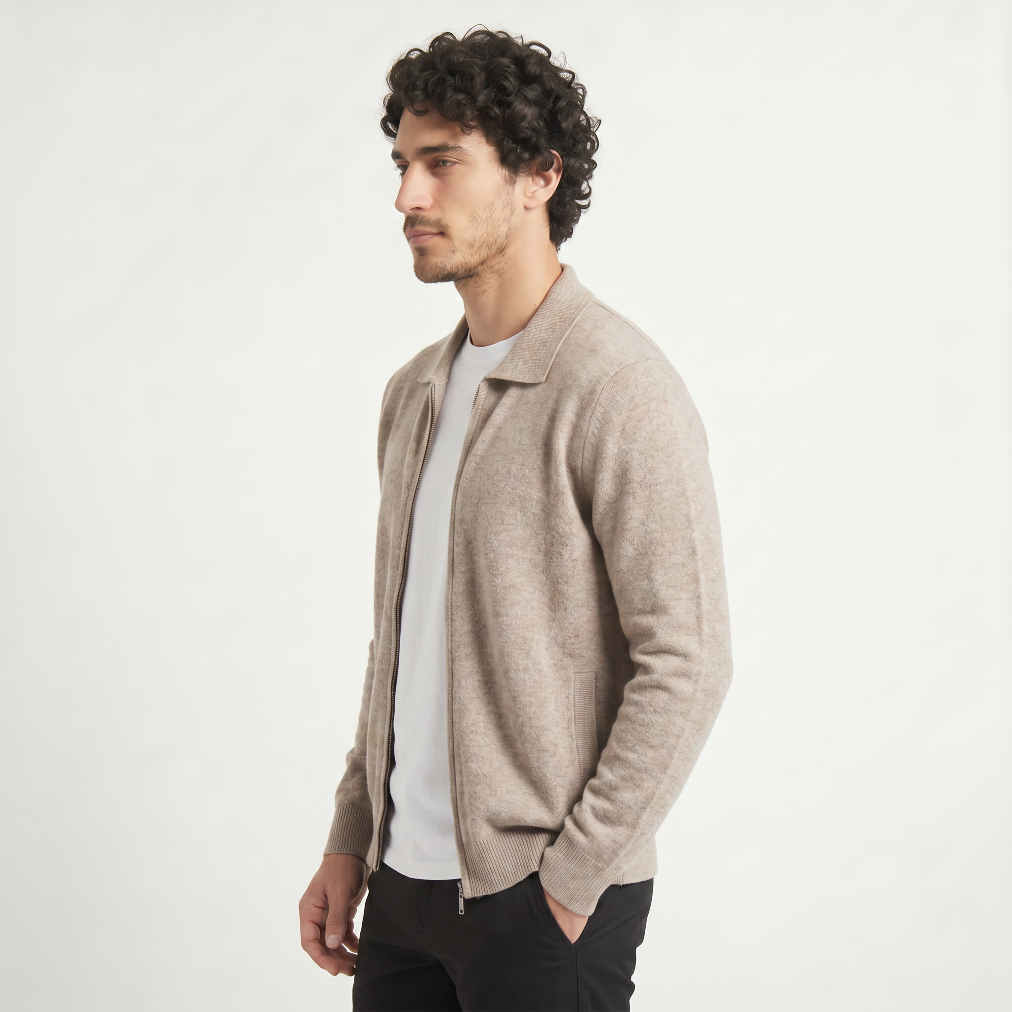 Herren Woll-Strickjacke mit Reißverschluss
