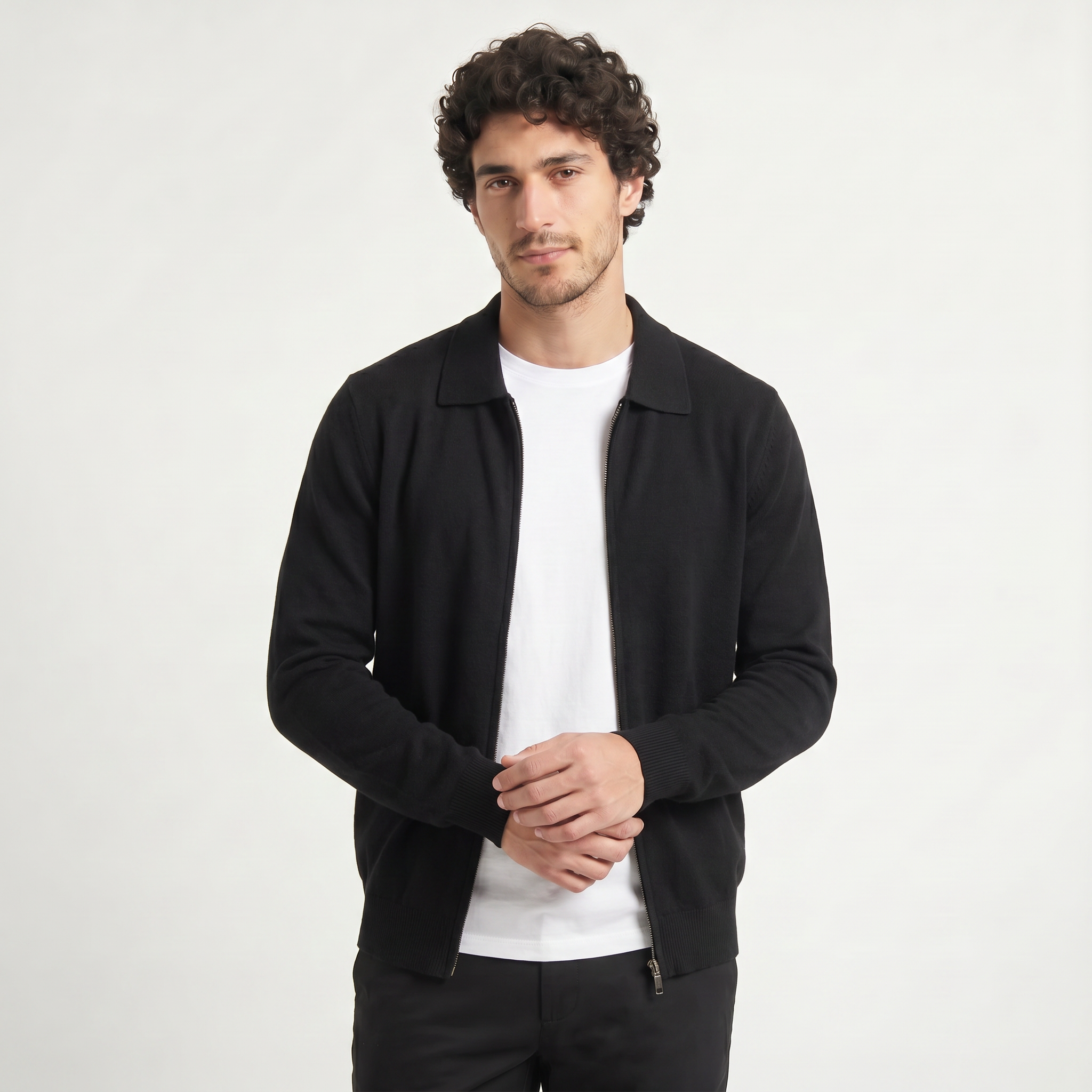 Herren Woll-Strickjacke mit Reißverschluss