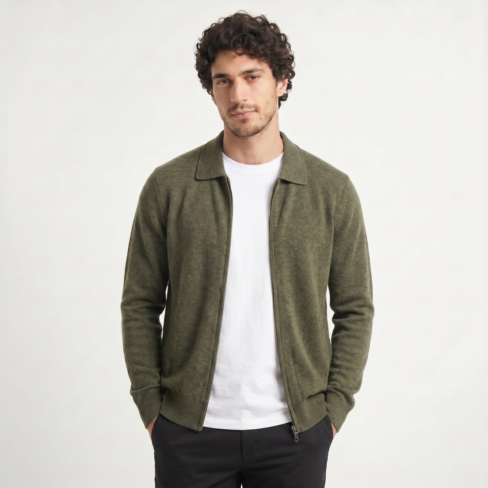 Herren Woll-Strickjacke mit Reißverschluss