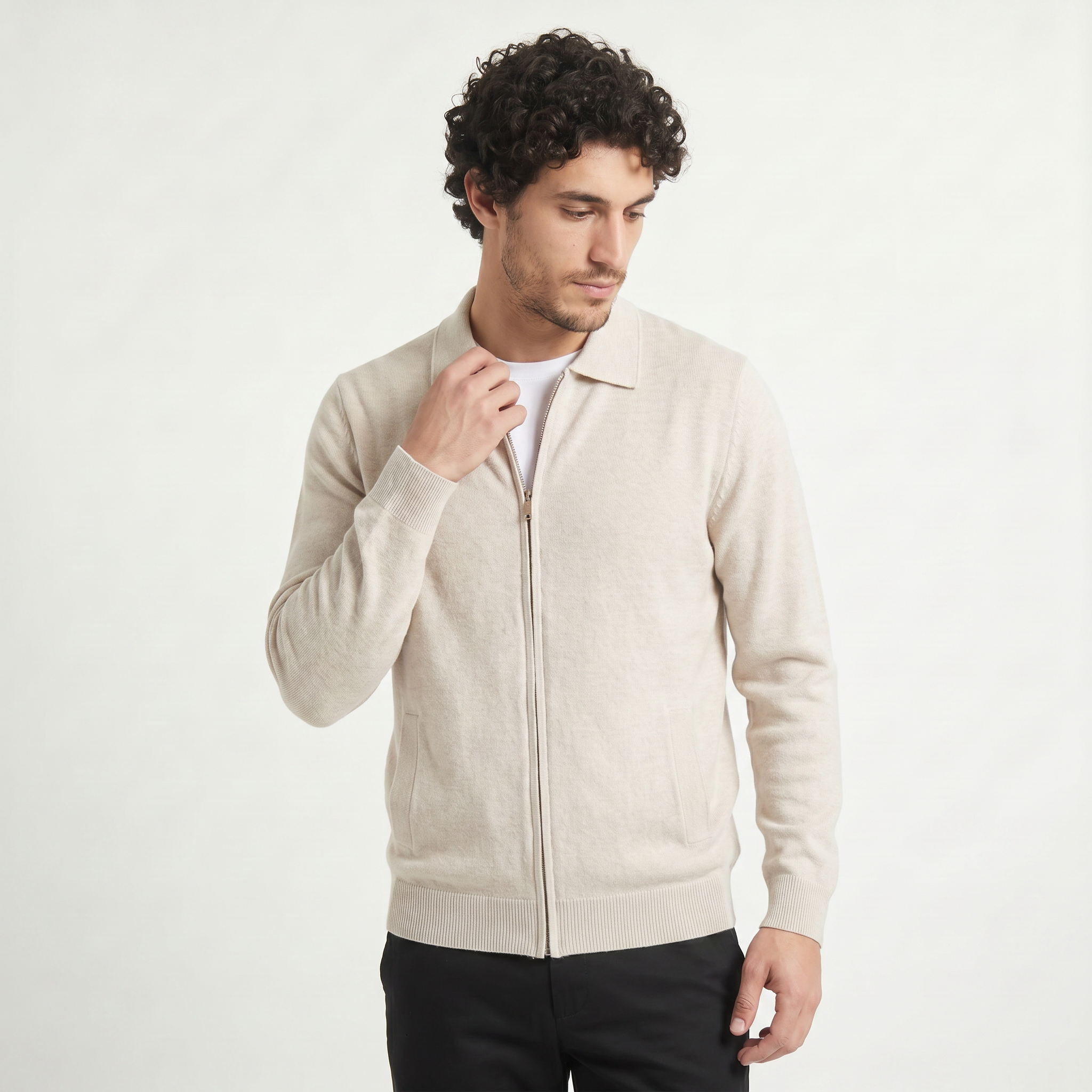 Herren Woll-Strickjacke mit Reißverschluss