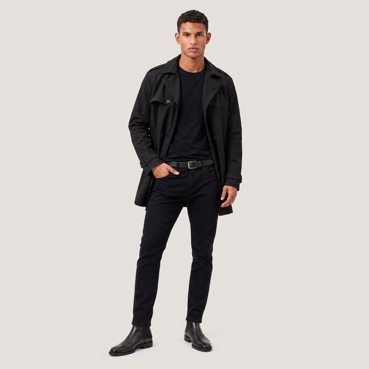 Heren Trenchcoat Dubbelgekleed met Reverskraag