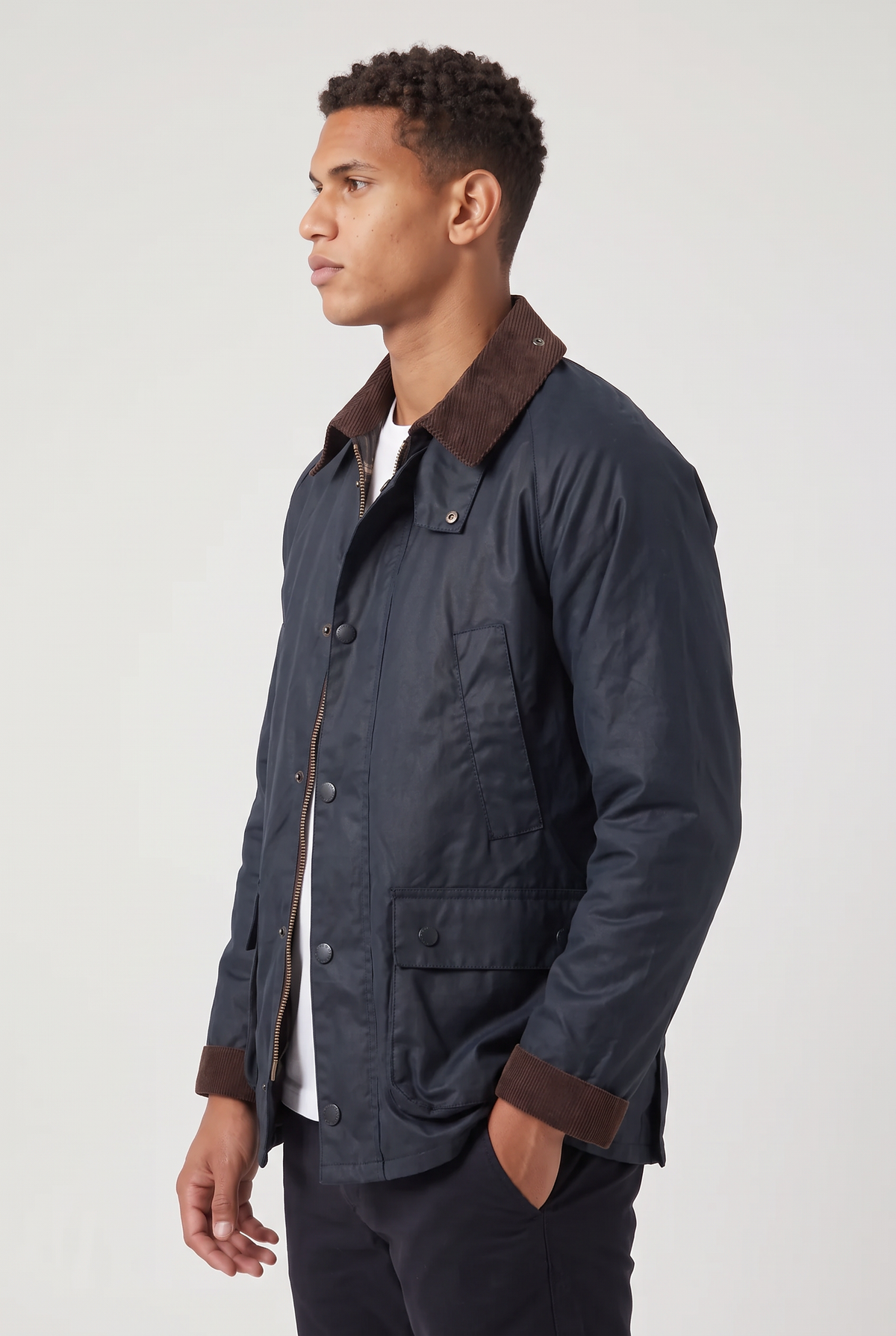 Herren Jacke in Wachsoptik mit Cordkragen