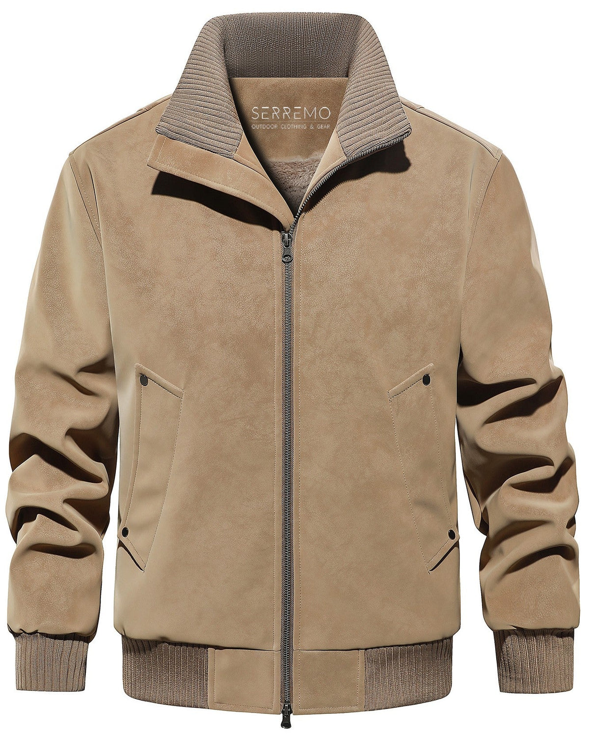 Schwarze Herren Wildlederoptik Jacke mit warmem Fleecefutter