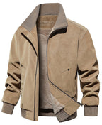 Zwarte herenjas in suède-look met warme fleece voering