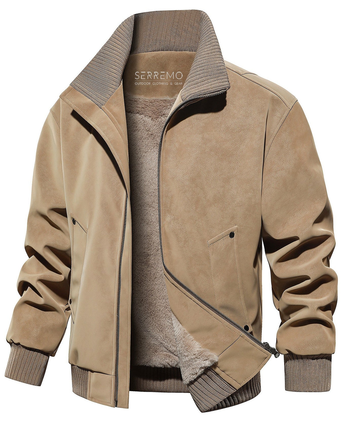 Schwarze Herren Wildlederoptik Jacke mit warmem Fleecefutter