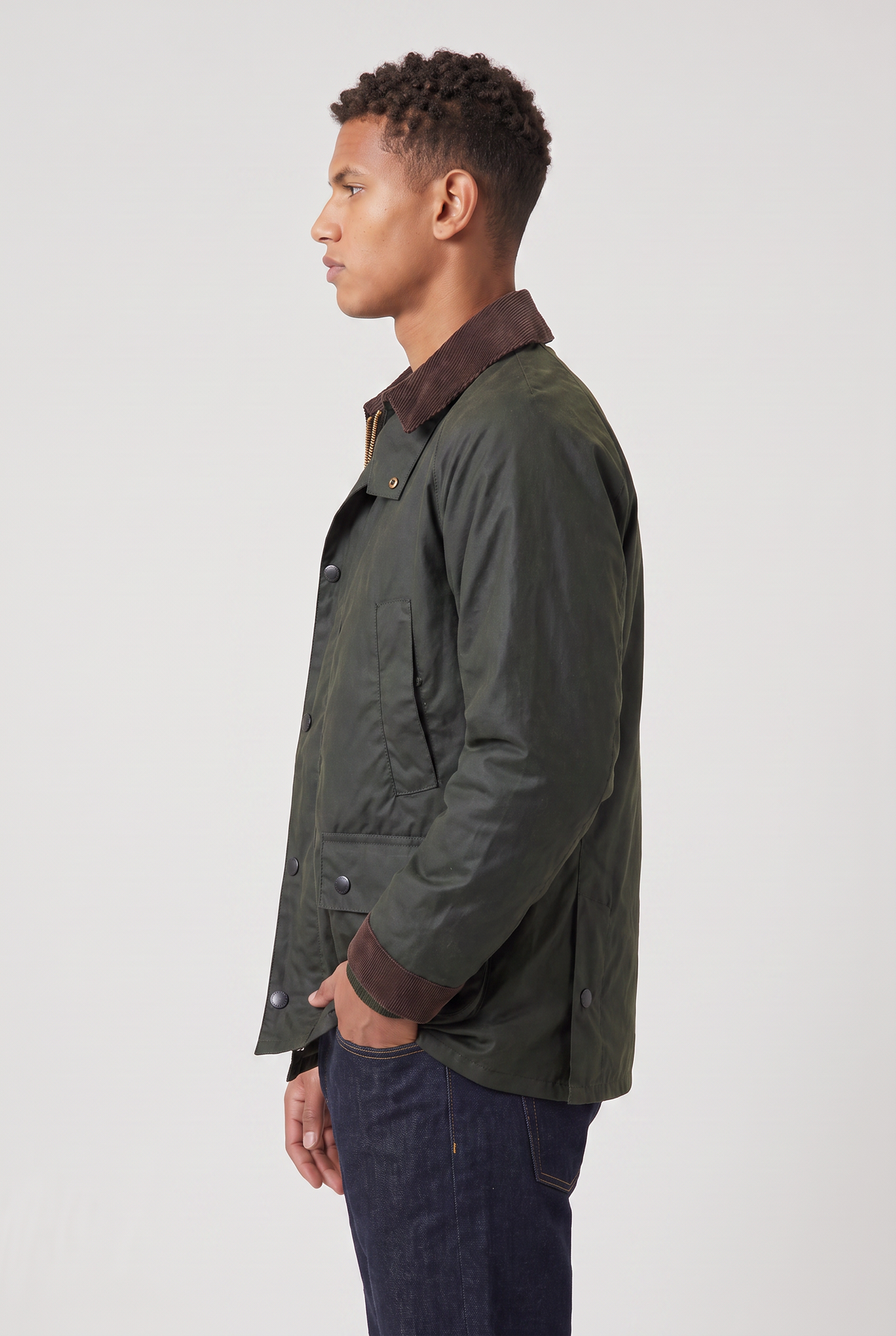 Herren Jacke in Wachsoptik mit Cordkragen