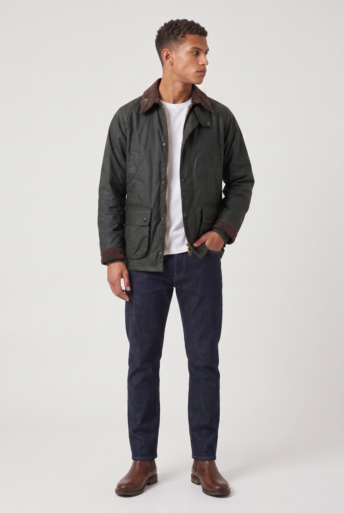 Herren Jacke in Wachsoptik mit Cordkragen
