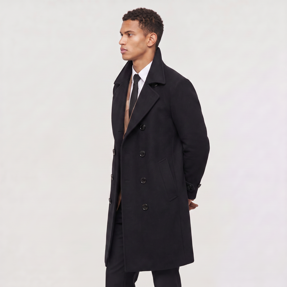 Heren Lange Jas Slim Fit Dubbel Geknoopt