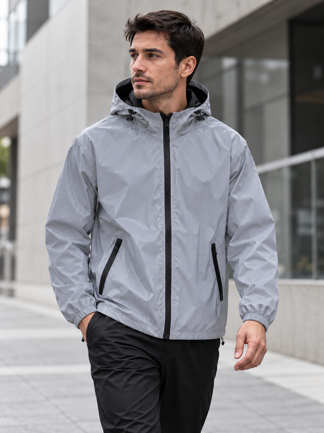 Herren Windjacke mit Kapuze und reflektierenden Details