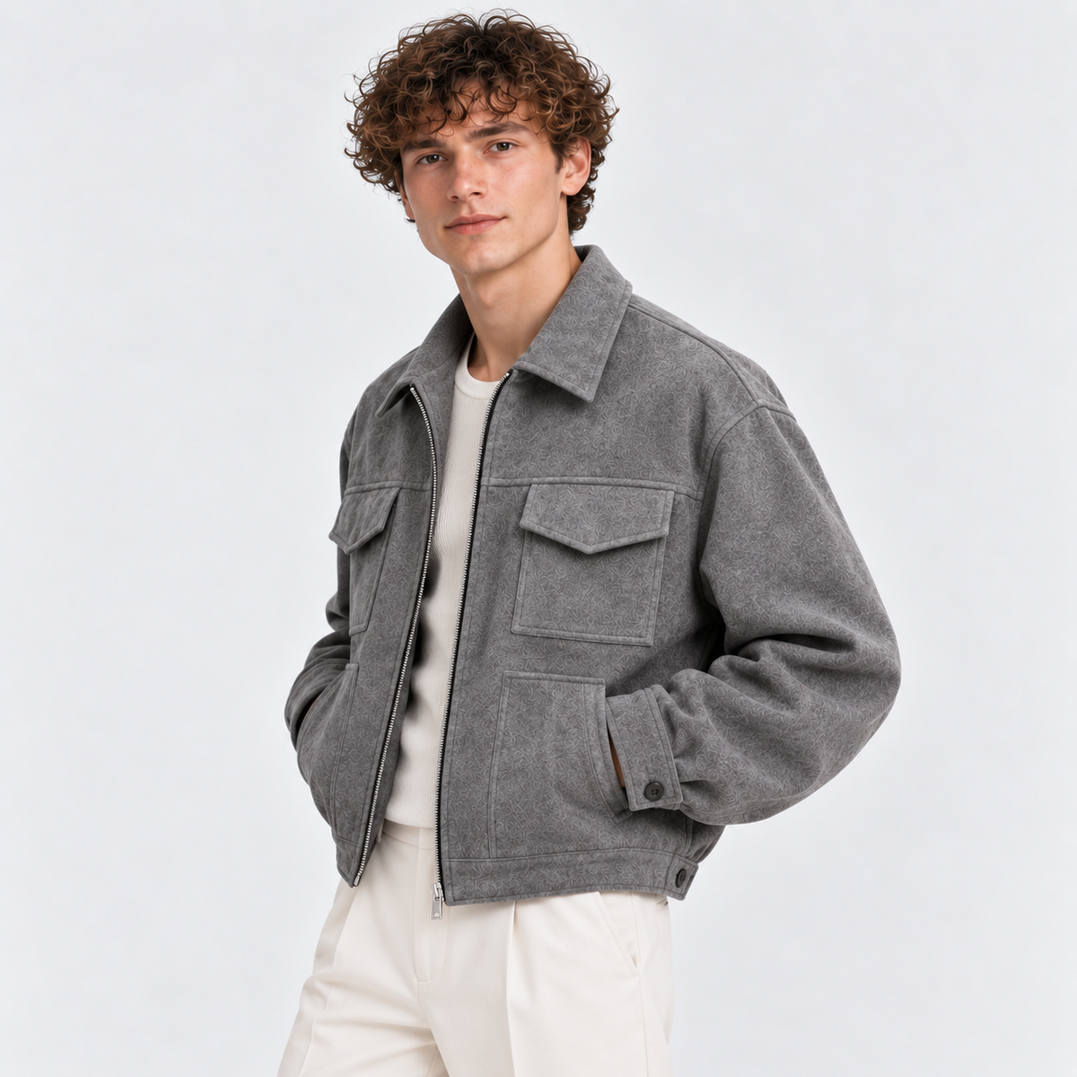 Herren Jacke in Wildlederoptik mit mehreren Taschen
