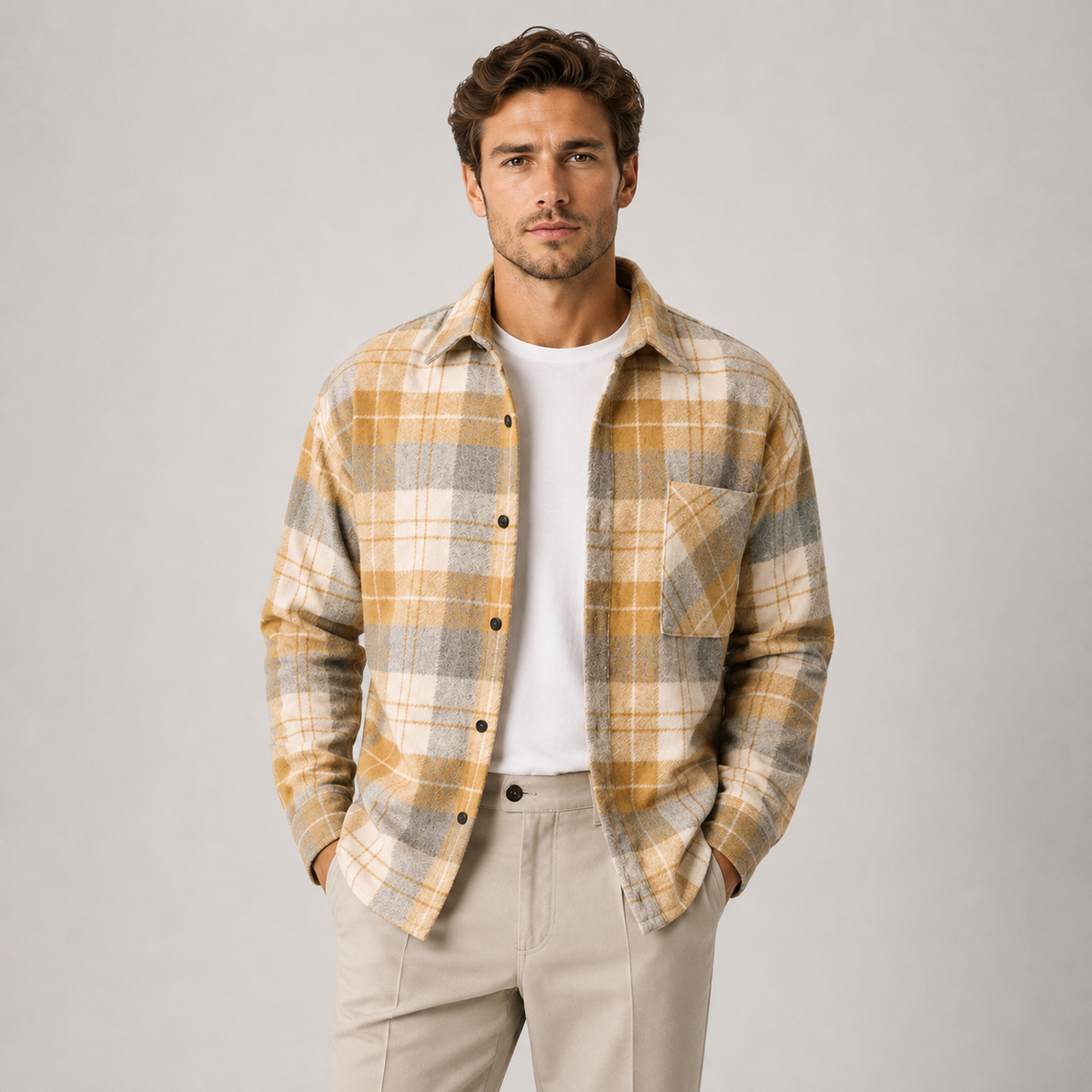 Herren Flanell Overshirt mit Karomuster