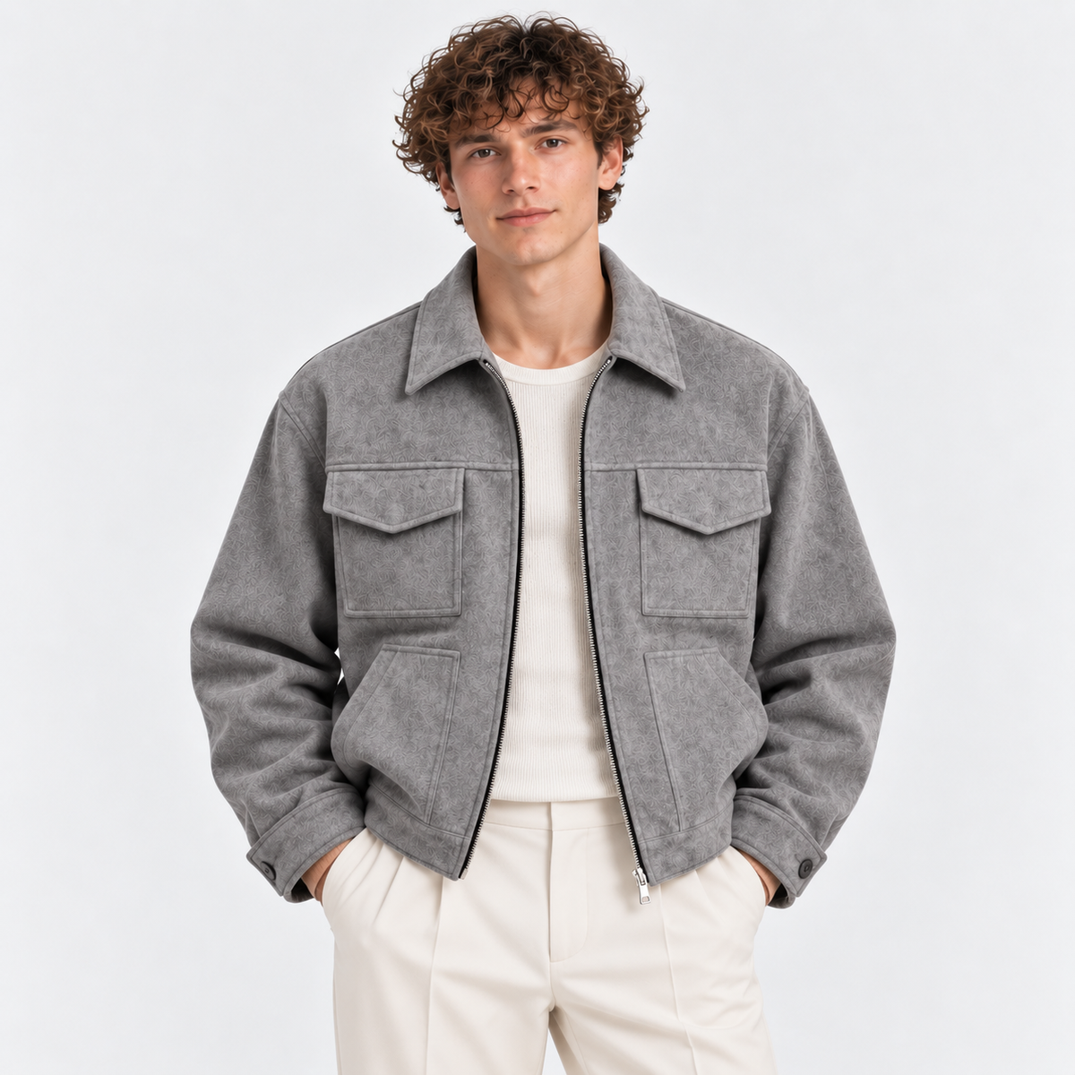 Herren Jacke in Wildlederoptik mit mehreren Taschen