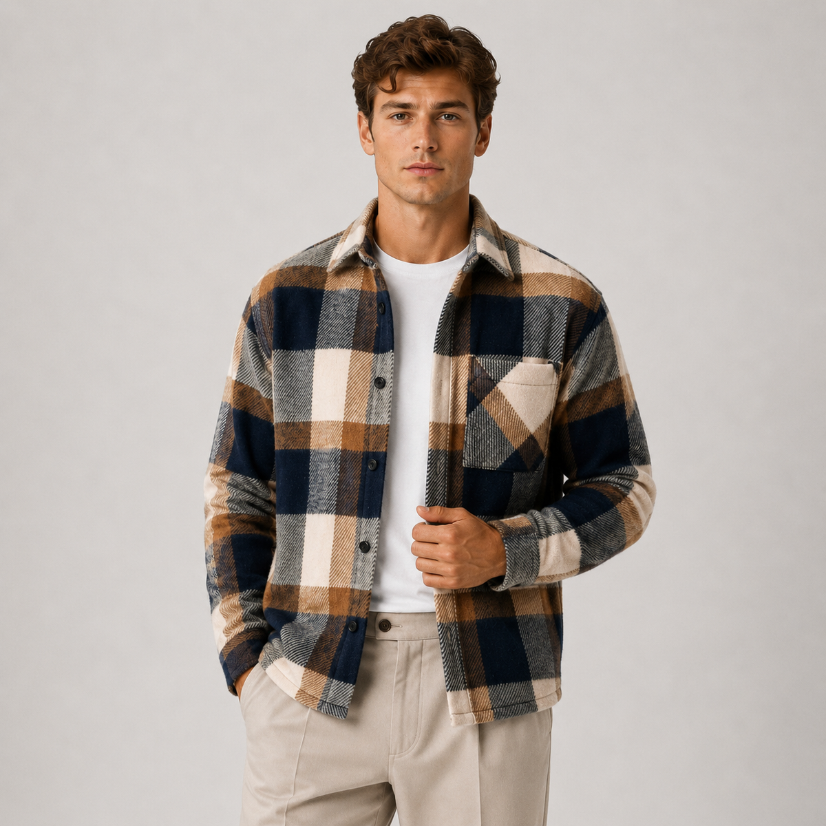 Herren Flanell Overshirt mit Karomuster
