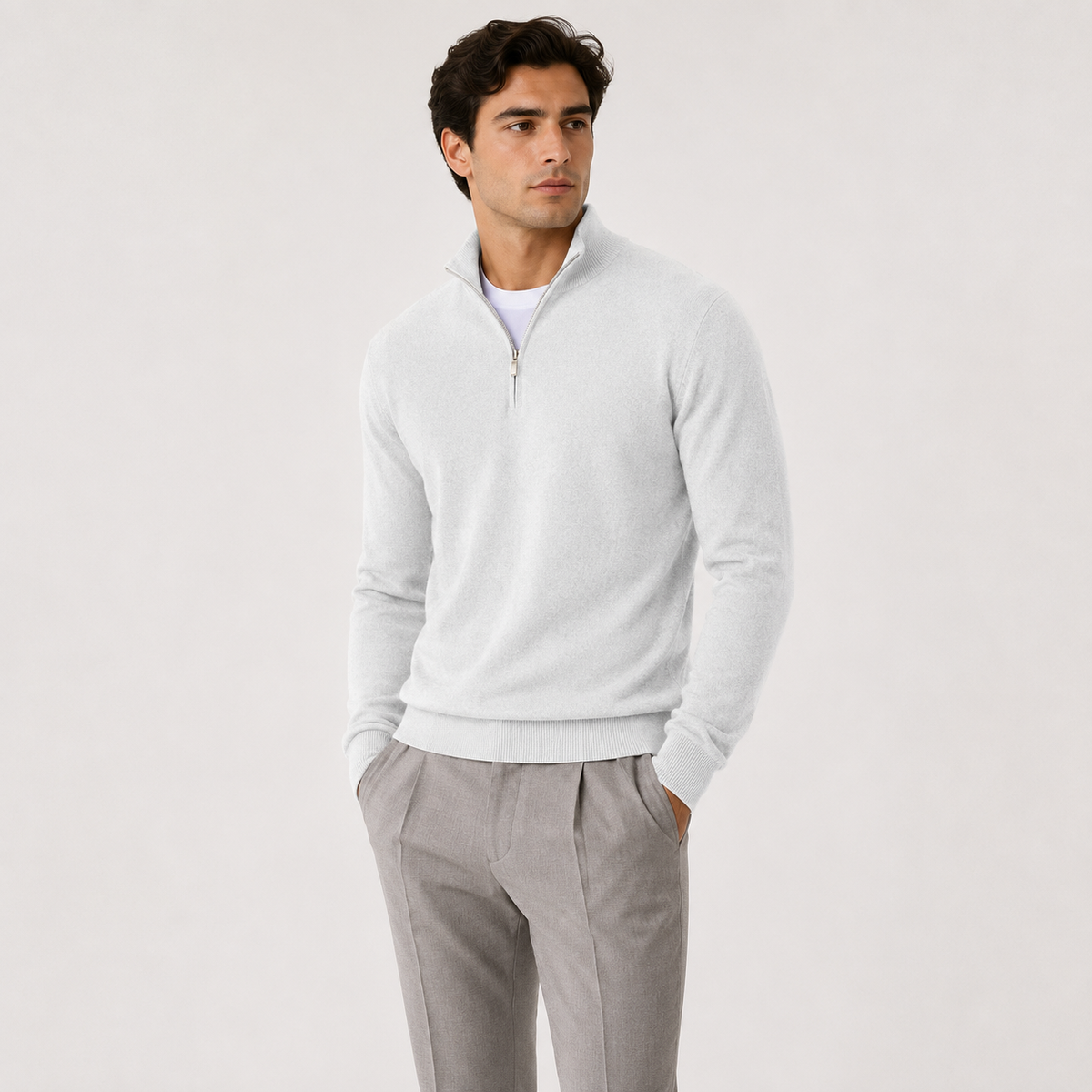 Herren Strickpullover mit kurzem Reissverschluss