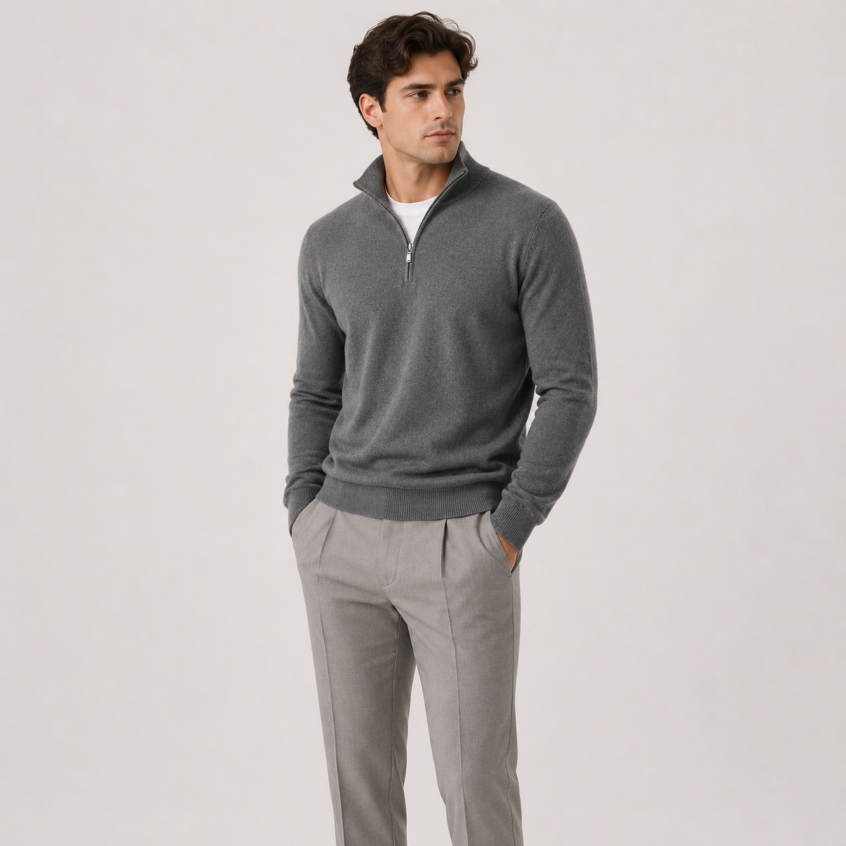 Herren Strickpullover mit kurzem Reissverschluss
