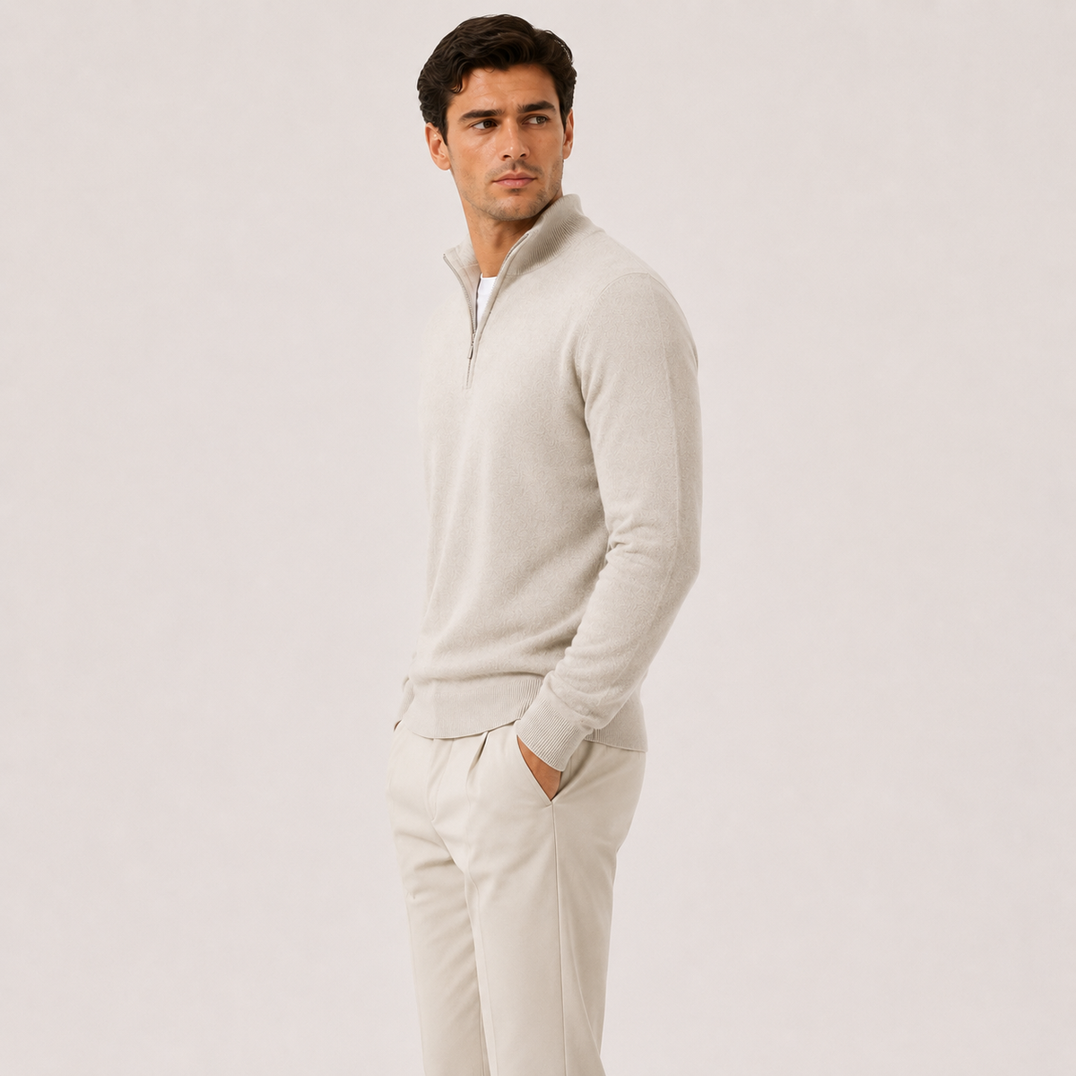 Herren Strickpullover mit kurzem Reissverschluss