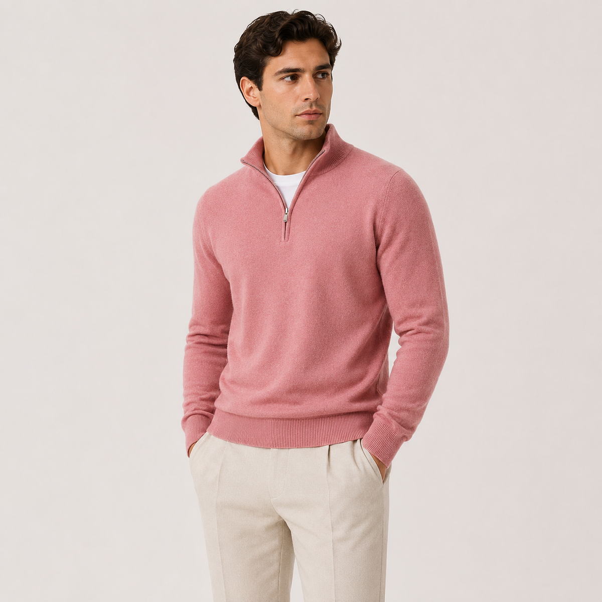 Herren Strickpullover mit kurzem Reissverschluss