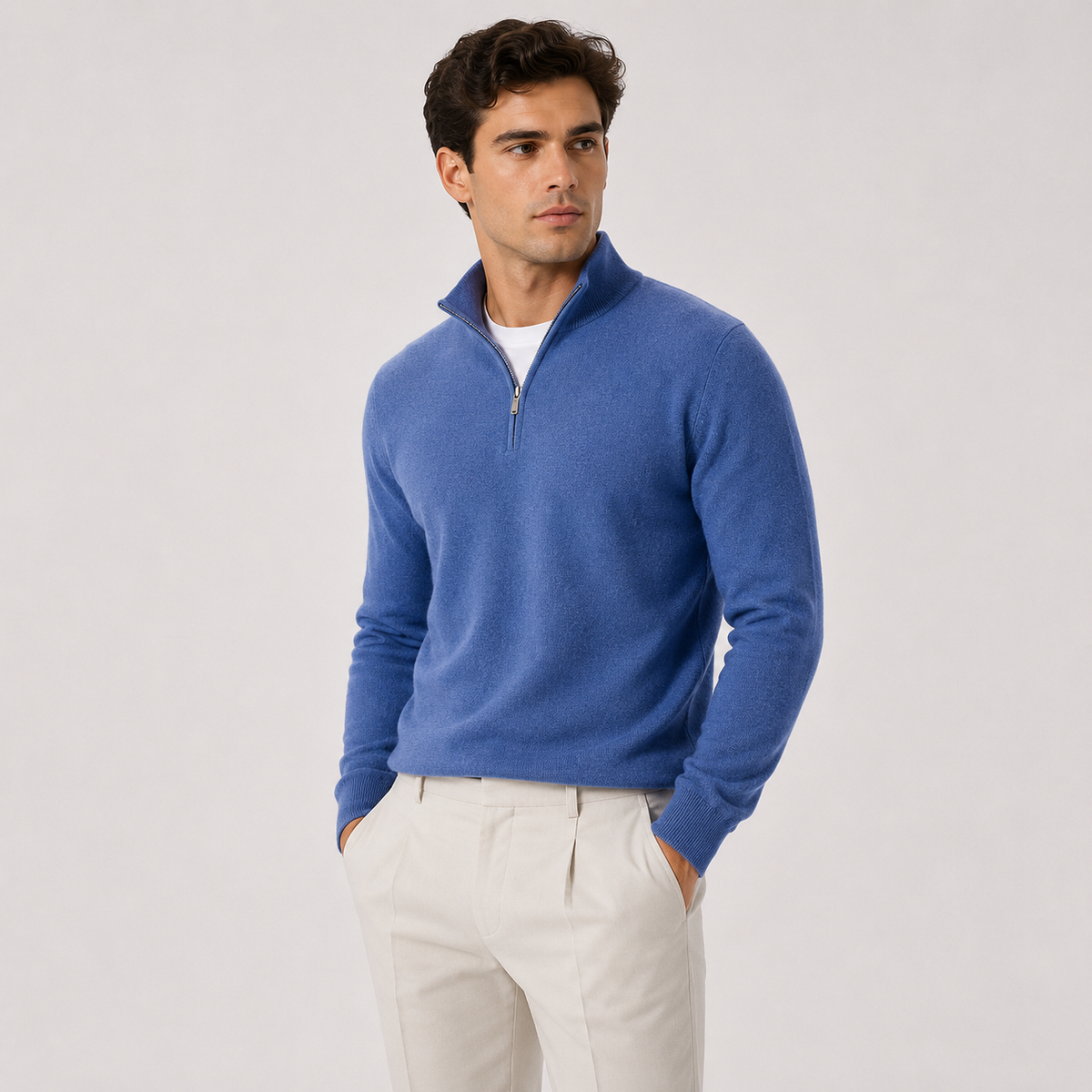 Herren Strickpullover mit kurzem Reissverschluss