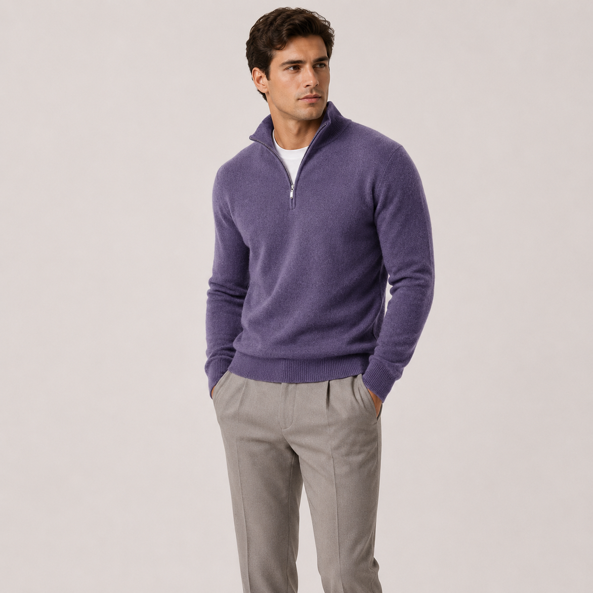 Herren Strickpullover mit kurzem Reissverschluss