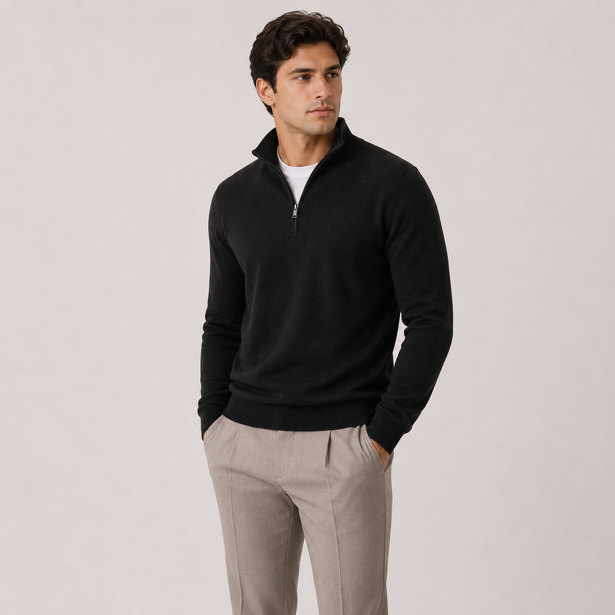 Herren Strickpullover mit kurzem Reissverschluss