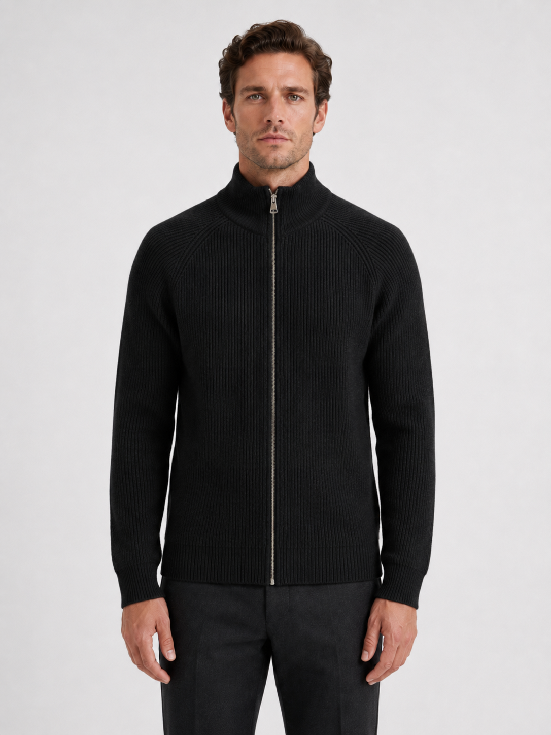 Herren Strickjacke mit Stehkragen und Reißverschluss