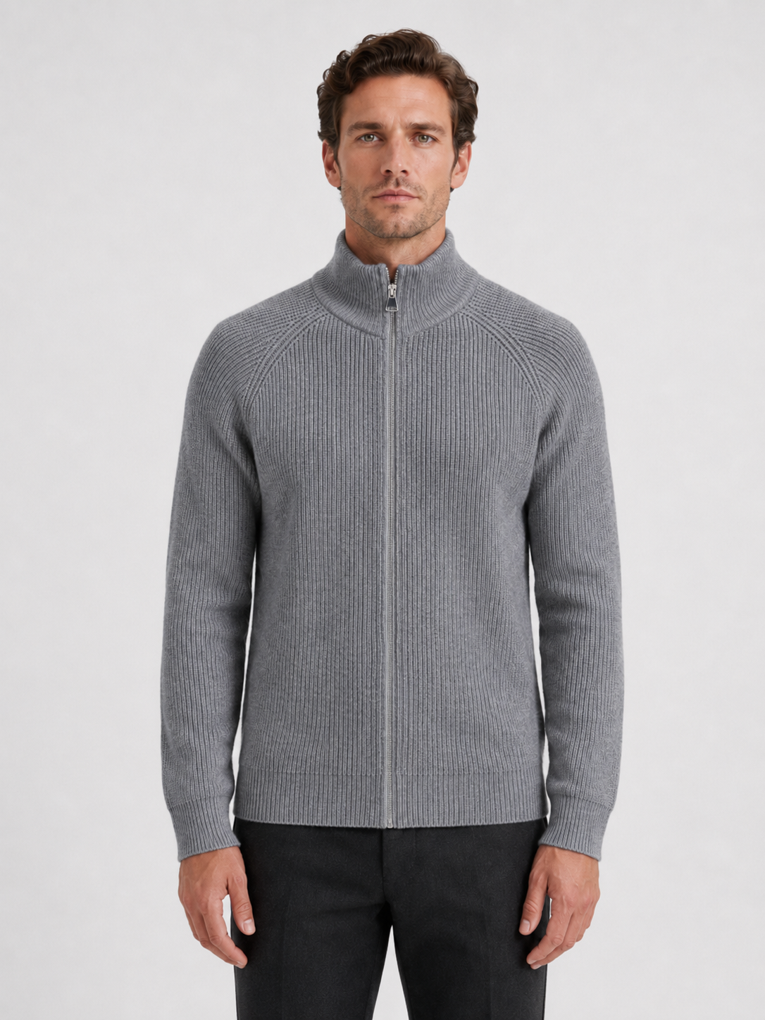 Herren Strickjacke mit Stehkragen und Reißverschluss