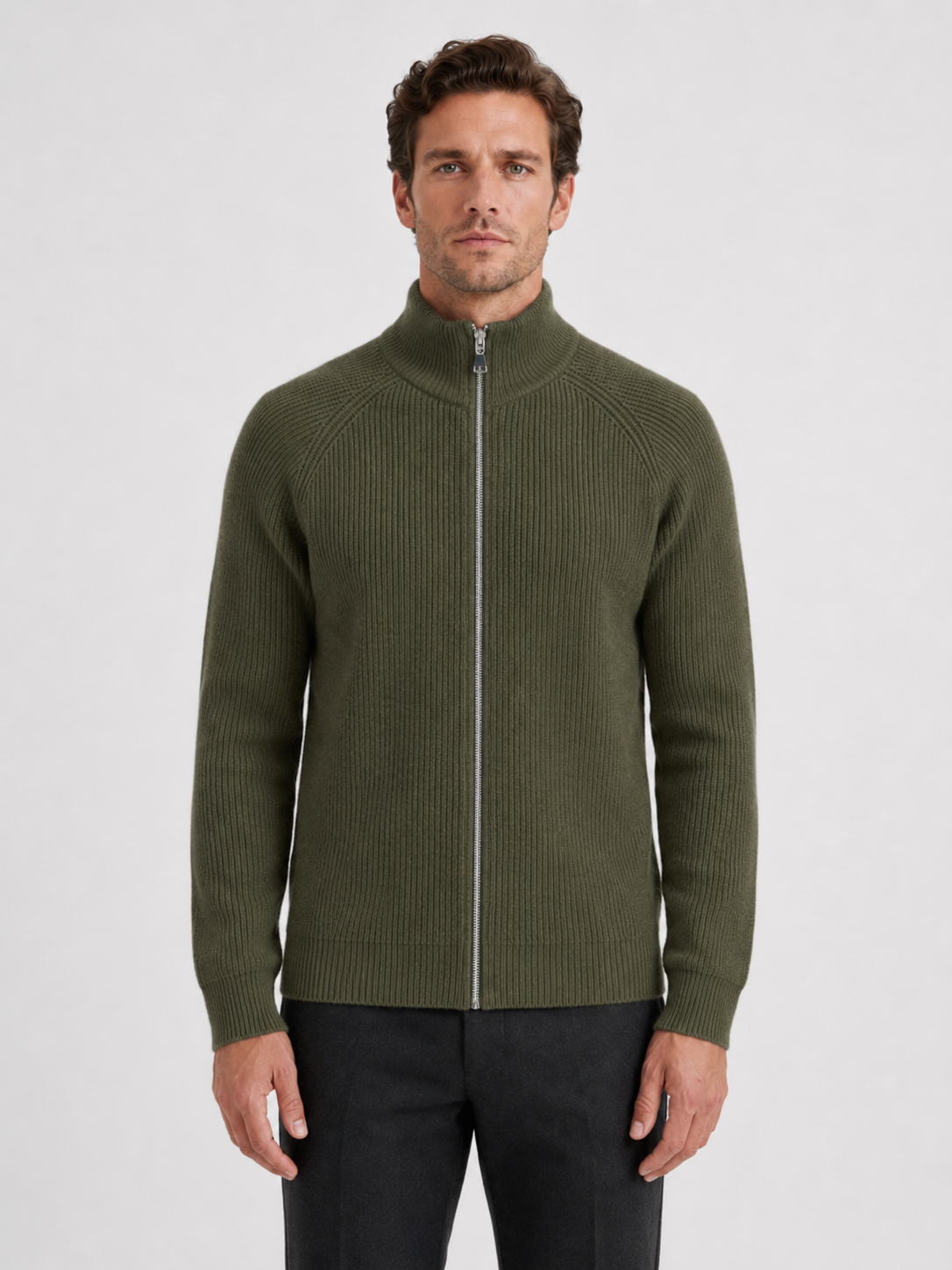 Herren Strickjacke mit Stehkragen und Reißverschluss