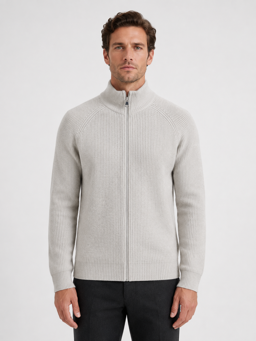 Herren Strickjacke mit Stehkragen und Reißverschluss