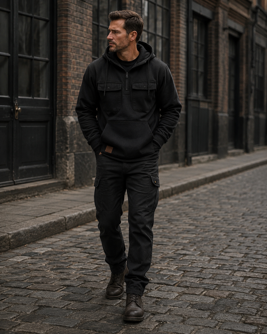 Sweat à capuche homme Caspian avec demi-fermeture éclair et coupe oversize