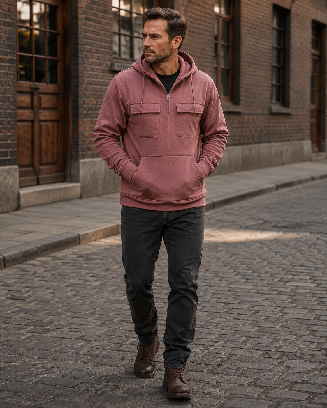 Sweat à capuche homme Caspian avec demi-fermeture éclair et coupe oversize